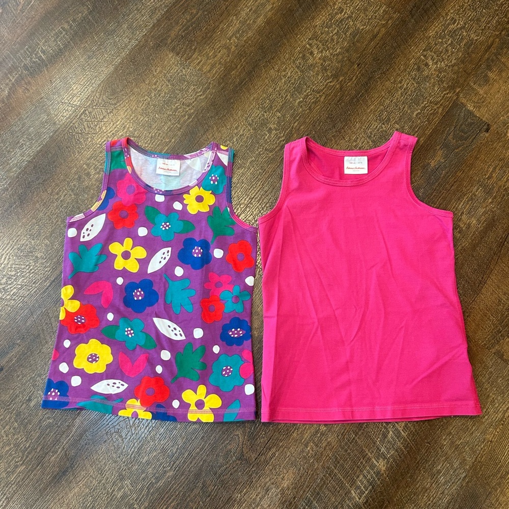 Hanna Andersson Girls' Bright Pink Tank & Purple Floral Tank Set